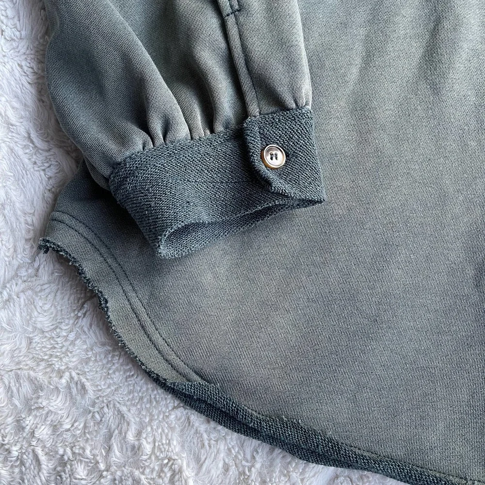 Pol French terry oversized shacket jacket green button front vintage wash faded - Picture 8 of 16